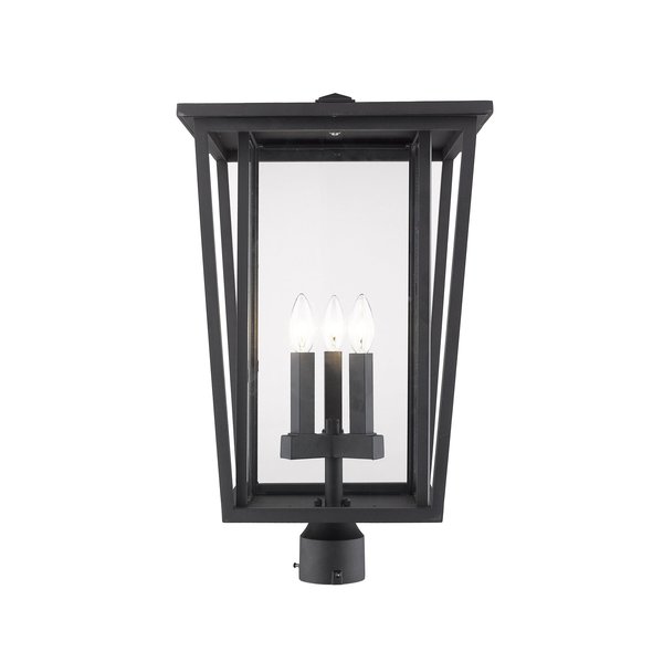 Z-Lite Seoul 3 Light Outdoor Post Mount Fixture, Black & Clear 571PHXLR-BK